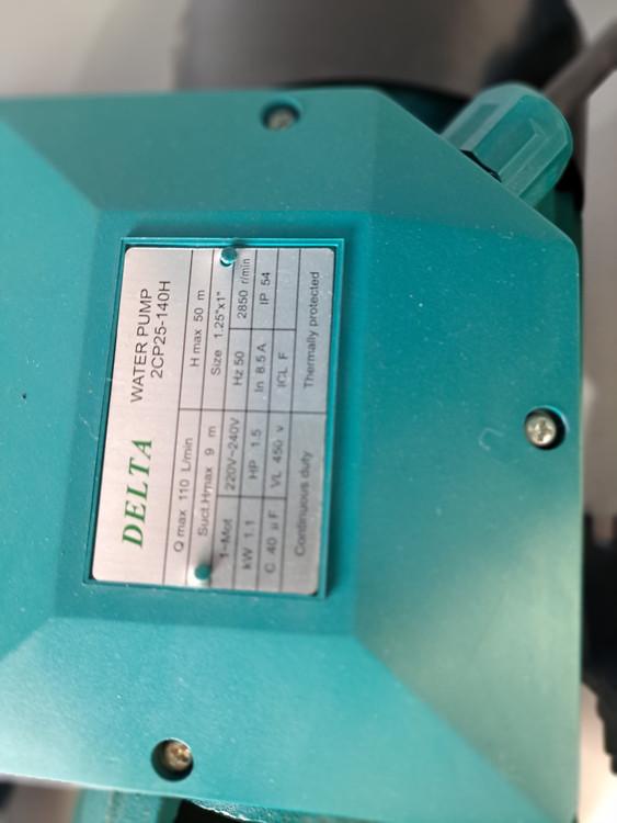 پلاک مشخصات پمپ 2 اسب بشقابی دلتا