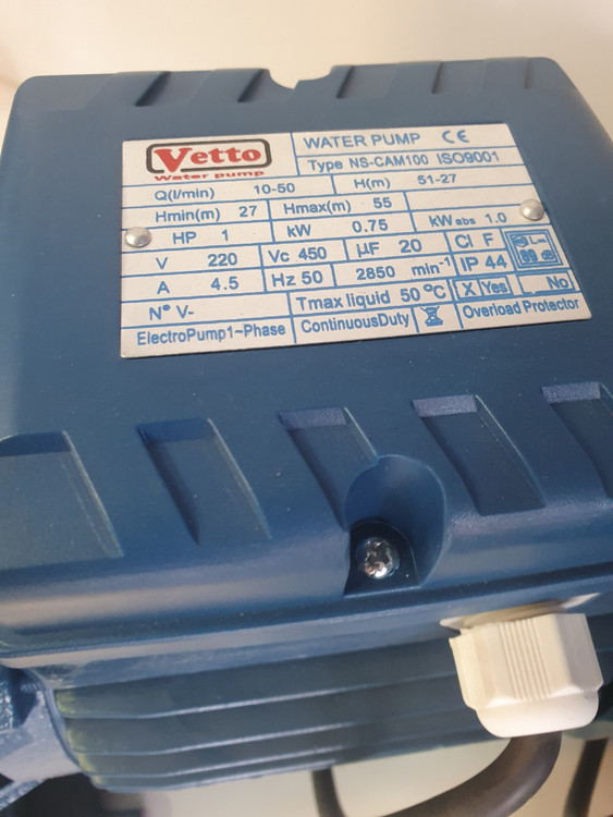 پلاک مشخصات پمپ 1 اسب جتی وتو