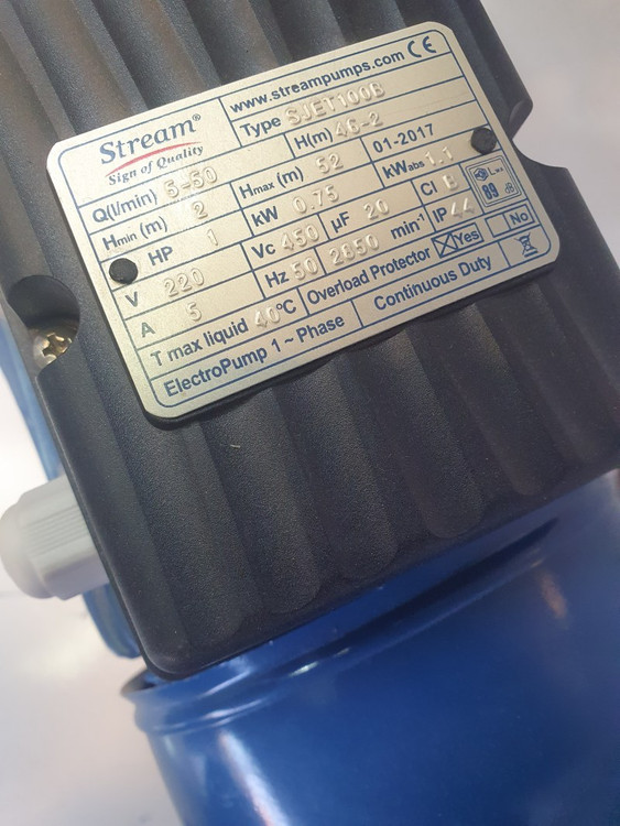 پلاک مشخصات پمپ 1 اسب جتی استریم