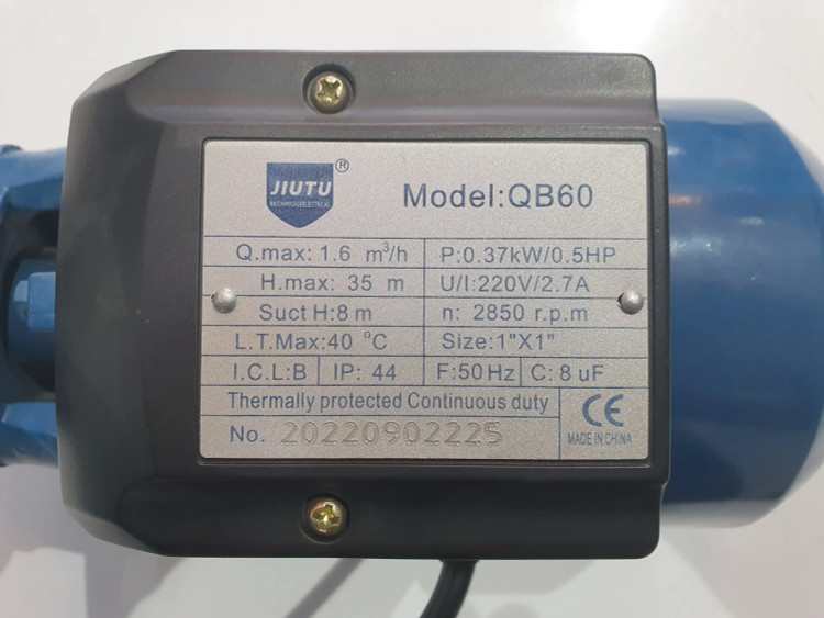 پلاک مشخصات پمپ خانگی نیم(0/5) اسب جیوتو