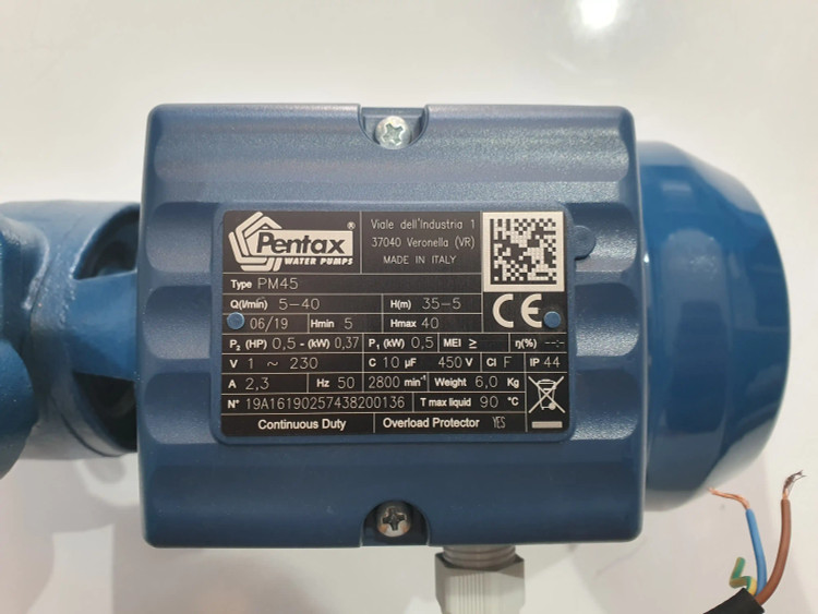 پلاک مشخصات پمپ خانگی نیم(0/5) اسب پنتاکس اصل ایتالیا