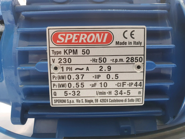 پلاک مشخصات پمپ خانگی نیم(0/5) اسب اسپرونی