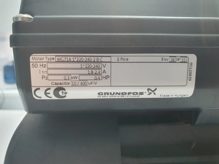 پلاک مشخصات پمپ خانگی نیم(0/5) اسب گراندفوس