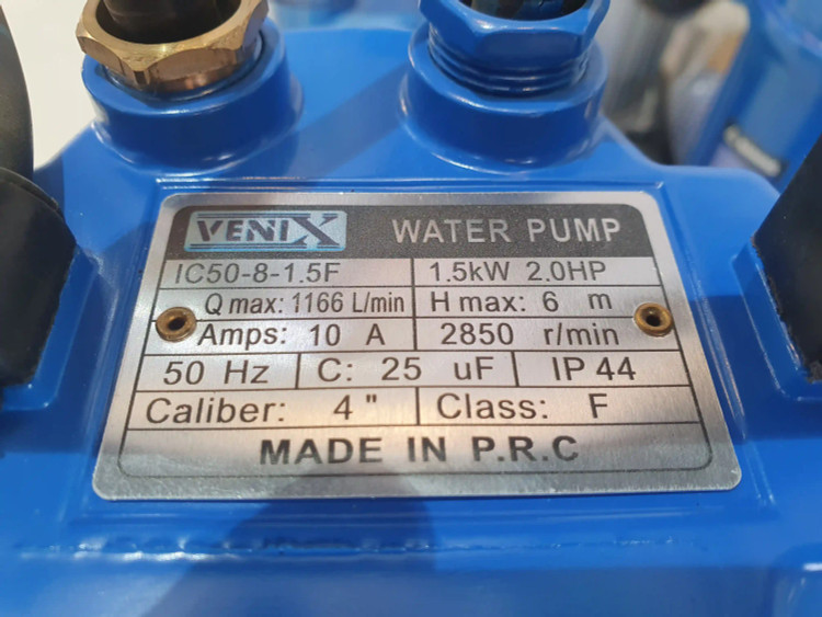 پلاک مشخصات پمپ کفکش ونیکس 4 اینچ 6 متری فلوتردار