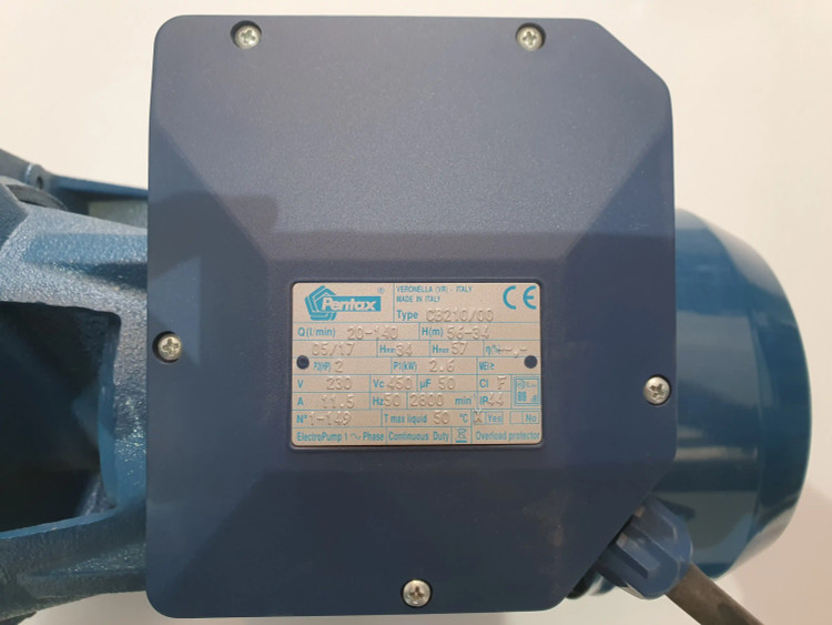 پلاک مشخصات پمپ خانگی بشقابی دو(2) اسب پنتاکس اصل ایتالیا پروانه باکالیت