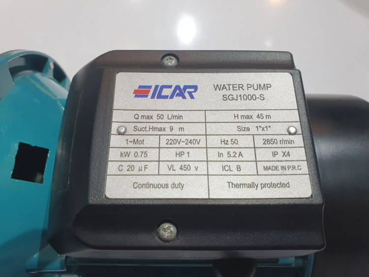 پلاک مشخصات پمپ جتی کله استیل یک(1) اسب ایکار