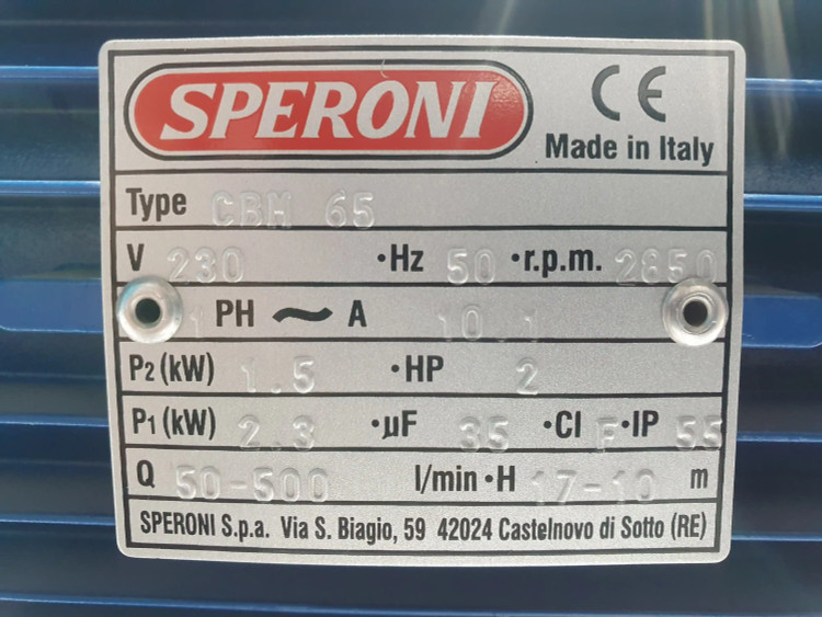 پلاک مشخصات پمپ 2 اسب 2 اینچ اسپرونی