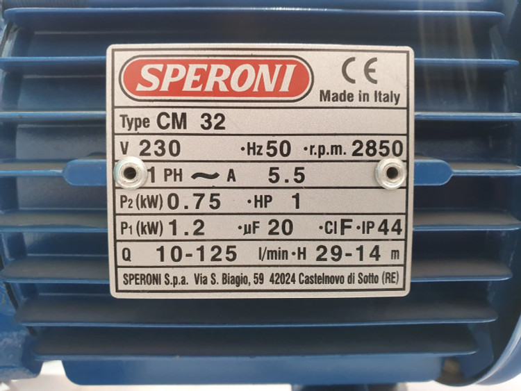 پلاک مشخصات پمپ خانگی بشقابی یک(1) اسب اسپرونی