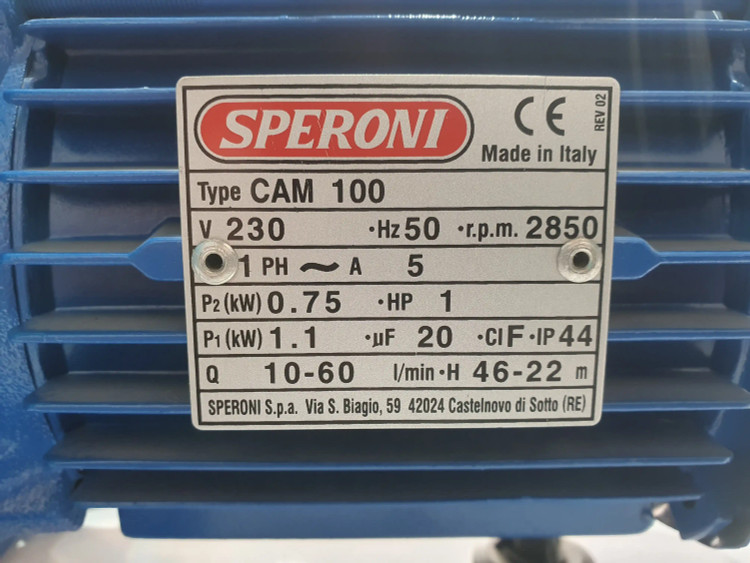 پلاک مشخصات پمپ خانگی جتی یک(1) اسب اسپرونی