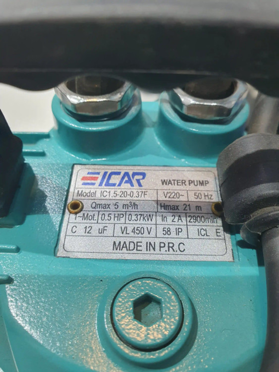 پلاک مشخصات پمپ کفکش 21 متری 1 اینچ ایکار