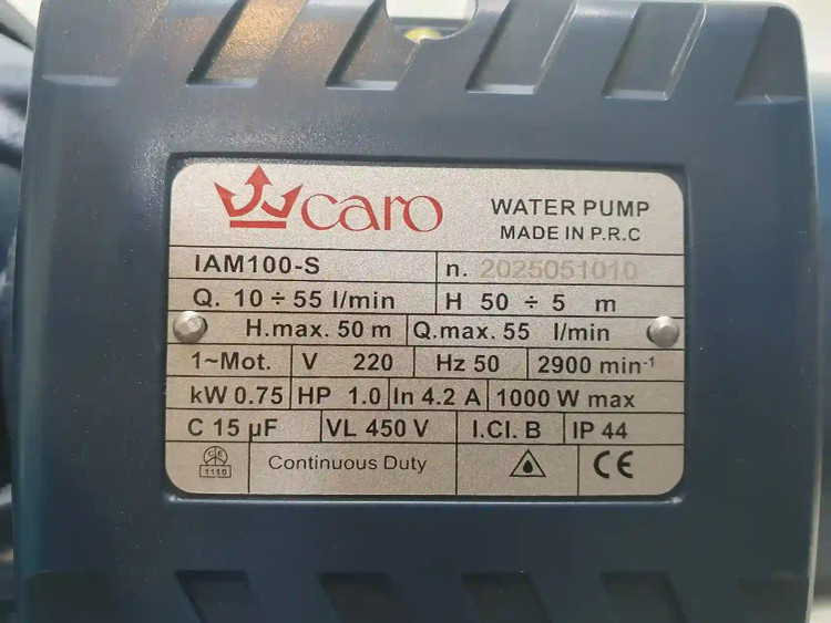 پلاک مشخصات پمپ 1 اسب جتی کارو