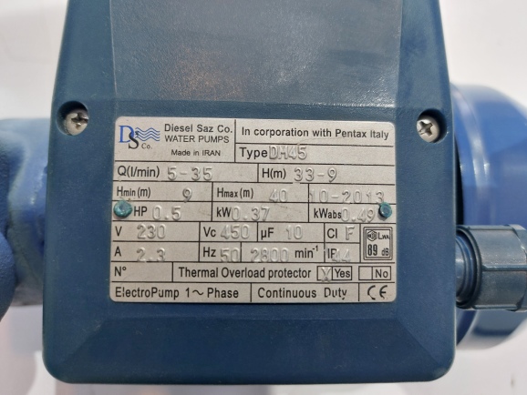 پلاک مشخصات پمپ نیم اسب دیزلساز